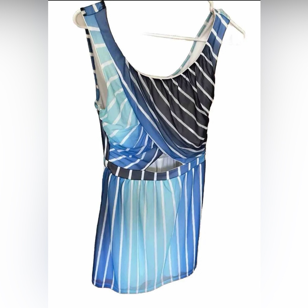 Extraordinary Summer Cut Out Beach Dress Blue White Stripes Juniors Sun Dress
